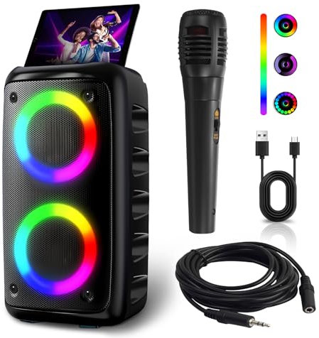 Karaoke Machine, Portable Bluetooth Speaker with 1 Wireless Karaoke Microphones, Portable karaoke machine for adults Rechargeable Powered PA System with TF Card/AUX in/USB/TWS for Home Party