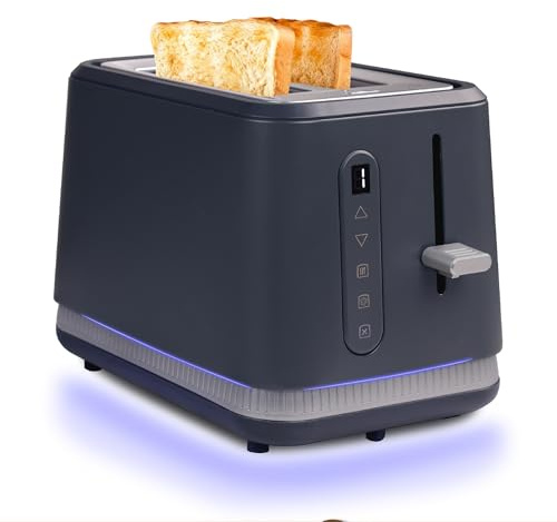 Huogary Stainless Steel Toaster 2 Slices, Toasters Wide Slot, Bread Toaster with Cancel, Reheat, Defrost Function, Bagel Toasters with Removable Tray & 6 Temperature Settings, LED Display, Grey
