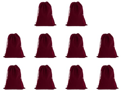 sourcing map 10 sacchetti in tessuto floccato con coulisse, 20 x 24 cm, sacchetti regalo per matrimoni, bomboniere, caramelle, gioielli, imballaggio, organizzazione, conservazione, bordeaux, 10 pezzi