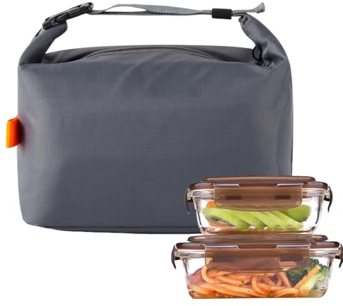 Borsa porta pranzo – Fodera isolante in alluminio, guscio impermeabile | Contenitore per alimenti a prova di perdite con manico morbido, compagno compatto per scuola, pendolarismo, gite in spiaggia e