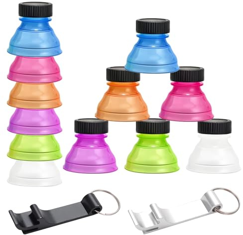 Coke Can Lids for Fizzy Drinks, 12 Pcs Drink Can Covers with 2 Pcs Opener, Plastic Reusable Can Toppers for Uk Drinks Cans Beer Energy Drinks