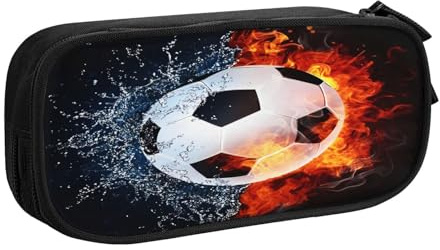 Juxweku Large Pencil Case Football Soccer Ball Fire Water Big Capacity Pen Box Pouch Pencil Bag for Boys Girls Kids, School Office Supplies