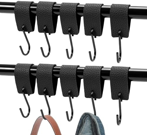 pclapora 10 Pièces Crochet S en Cuir, S Crochets Multifonctionnels, Crochet Suspension Cuir, Crochets Multifonctionnels pour Cuisine, Salle de Bain, Chambre et Bureau