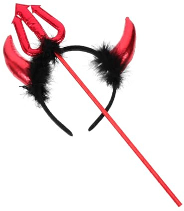 ORFOFE set fascia in corno Accessori per costumi del diavolo Banca del corno diavolo Halloween Headband forcone costume da per accessori halloween tessuto