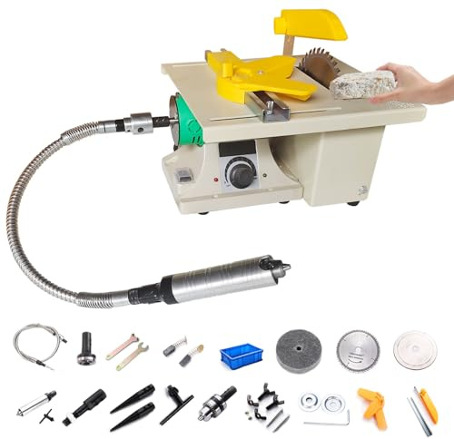 Mini Table Saw, Table Jewellery Lapidary Saws with Flexible Shaft, 0-10000r/min, Adjustable Speed & Angle, 750W Electric Stone Polishing Machine for Stone, Wood, Plastic, Acrylic, Craft Cutting