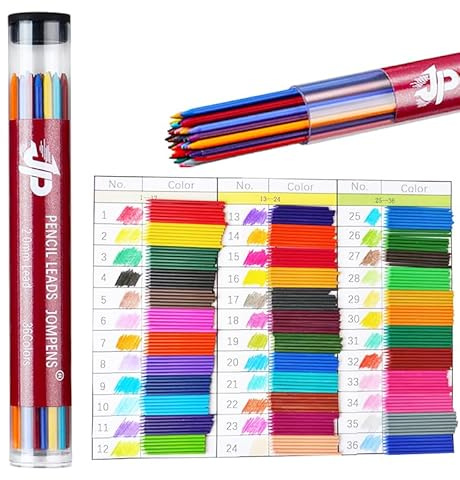 JOMPENS 36-pack 90 mm 2,0 mm mekaniska pennstiftpåfyllningar i sortiment av färger/Svart/Blå/Röd – Perfekt för skrivning, ritning, skissering och skolbruk (Flerfärgade)