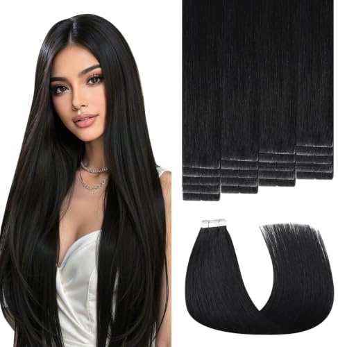 Sweetmet 3rd-Generation Invisible Tape Extensions Echthaar Menschenhaar | Pro3.0 Farbe #1 Tief Schwarz Remy Echthaar Extensions Tape 30g 35cm Nahtlos injiziert für Frauen (#1-35cm)