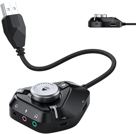 USB-ljudkort för PC, extern ljudplatta, typ C, 3,5 mm uttag för dator ljudkort | för hörlurar mikrofon högtalare volymkontroll studio streaming podcast guita
