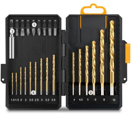 aqxreight Juego de Brocas de 24 Piezas Kit de Brocas Multiusos con Conector de 1/4 de Pulgada y Giros de Molienda HSS | Caja de Herramientas de Almacenamiento Portátil para Madera, Metal y Plástico