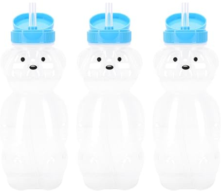 SUNGOOYUE Tazza con Cannuccia a Forma di Orso, 3 Bottiglie da 230 Ml Riutilizzabili a Forma di Animale Carino in più Colori con Coperchio Ribaltabile e Cannuccia in Silicone, per Bevande a (Berretto