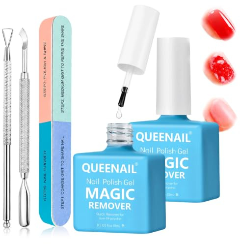 Gel Nagellackentferner Set 2 Stück, Nagelgel Entferner mit Maniküre Werkzeug, Edelstahl Nagelhautschieber und 6-Seiten Buffer Feile, UV Gel Polish Remover für Gel Lack, Nail Art Zubehör für Zuhause