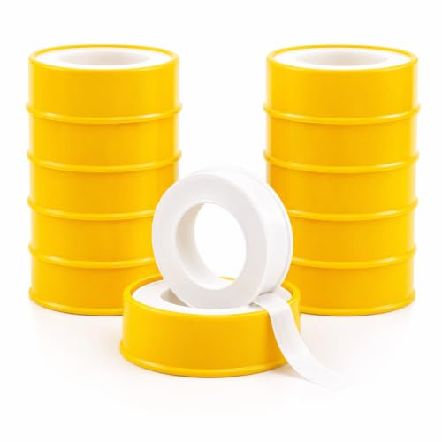 10 Stück PTFE Dichtband 12mm x 12m, weißes Gewindedichtband 0,075mm, Teflonband für Gas und Wasser, Sanitär Heizung Wasserleitung Wasserhahn Rohrgewinde Armaturen Reparatur Montage DIY 10er Set