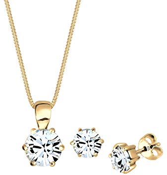 Elli Schmuckset Damen Set Basic Elegant mit Kristalle in 925 Sterling Silber vergoldet