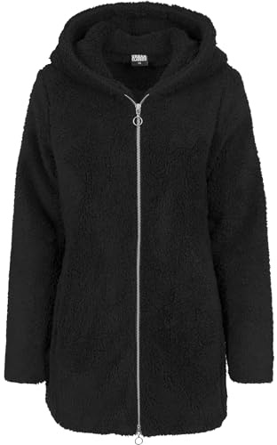 URBAN CLASSICS Sudadera con borreguito y capucha Sherpa, de manga larga, forrada, apertura frontal con cremallera, tacto suave, largo hasta la cadera, largo cadera, color Negro, Talla S