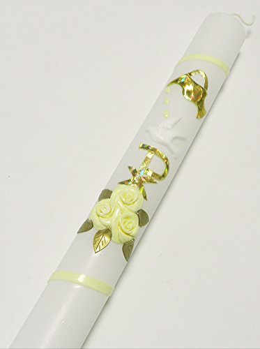 Taufkerze Kommunionkerze C-01 Gold/Creme inkl. Tropfschutz und Beschriftung KW-JOA-C01