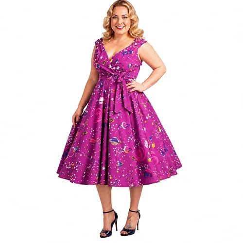 Miss Lavish London Robes de Demoiselle d'honneur rétro Rockabilly années 40 et 50, Violet Galaxie, 52