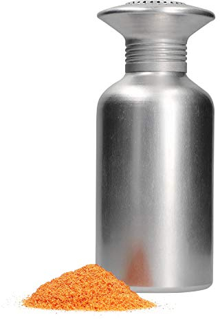 MamboCat Salière à frites argentée I Ø 8 cm I H 19 cm I Poudre, herbes de cuisine fines et épices I Fournitures gastronomiques I Grande salière à épices en aluminium | Saupoudreuse avec capuchon à vis
