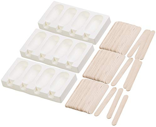 Rosenstein & Söhne Silikonform Eis am Stiel: 3 Silikon-Formen für 12 Eis am Stiel, je 70 ml, mit 72 Holzstielen (Eiscremeform-Saft, Silikonbackform, Eiswürfelformen)
