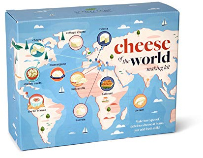 Cheese of the World Making Kit - 10 Cheese - Thermometer included - Make your own Mozzarella, Halloumi, Burrata, Paneer, Queso Blanco, Ricotta, Mascarpone, Chevre and more