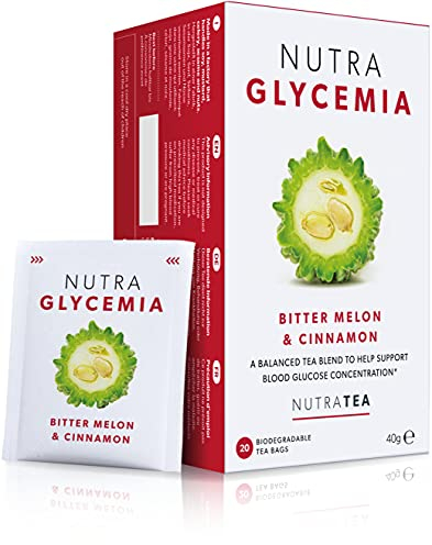 Nutra Tea NUTRAGLYCEMIA - Blood Glucose Tea - Diabetes Tea - For Blood Sugar Control & Diabetics - Includes Bitter Melon, Cinnamon & Fenugreek - 20 Individual Wrapped Bags - Herbal Infusion (1 Pack)
