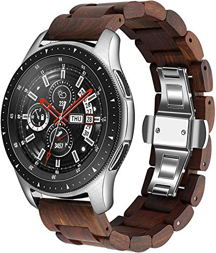 AIYIBEN Holz Armband 22mm für Samsung Galaxy Watch 3 45mm, 46mm - Holz Edelstahl Uhrenarmband Mit Schnellverschluss für Gear S3 (Rot 22MM)