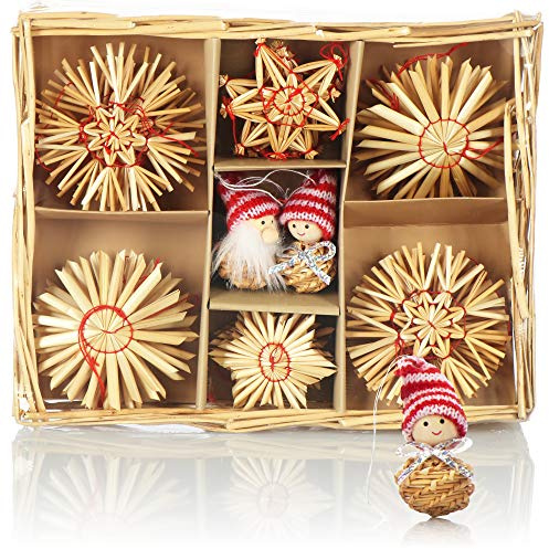 com-four® 28x Estrellas de Paja en un Juego Mixto - Adornos para árboles de Navidad - Colgantes de Paja para el árbol de Navidad - Adornos Naturales para árboles de Navidad (28 Piezas - Set2)