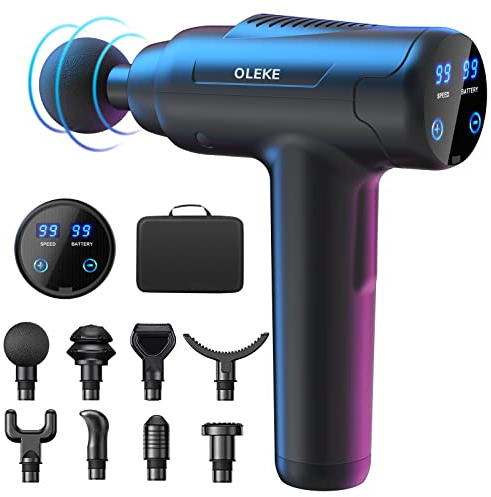 OLEKE Massagepistole Massage Gun Massagegerät Masagepistoll 2550mAh mit LCD Touchscreen und 8 Massageköpfen und 99 Einstellbaren Geschwindigkeiten für Sportler Schmerzlinderung und EntspannungGeschenk