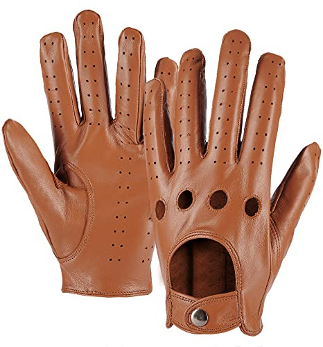 MGGMOKAY Guanti da guida in pelle touchscreen da uomo sfoderati,cammello,M