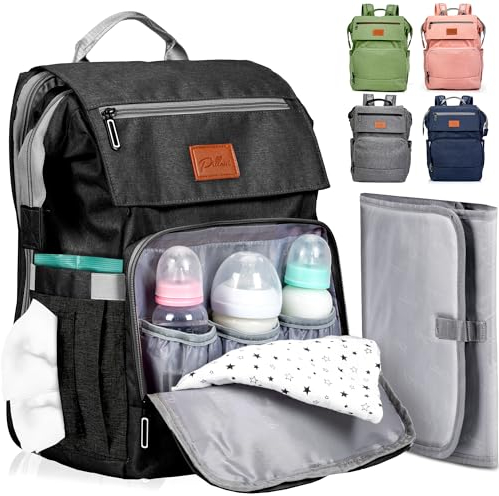 PILLANI Baby-Wickeltaschen-Rucksack – Babytasche für Jungen und Mädchen, Wickelrucksack – große Reise-Wickeltaschen für Baby Mädchen mit Wickelunterlage – Neugeborene Essentials, Baby-Wunschliste,