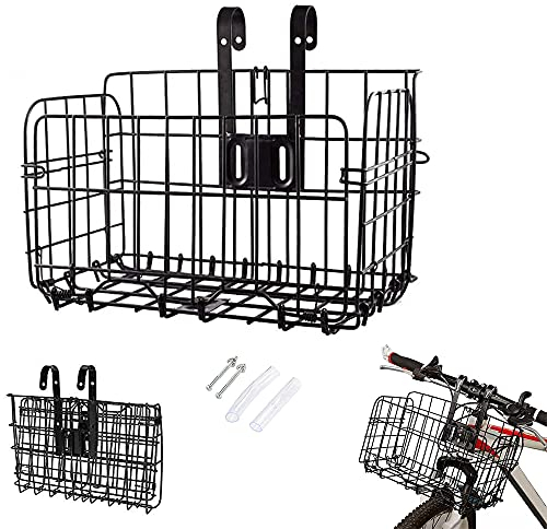 Cesta Bicicleta Delantera, Bicicleta Plegable Cesta, Cesta Frontal para Bicicleta, Cesta De Bicicleta Colgante, Desmontable, Multiusos, 32.5 * 22 * 20cm, Apto para Bicicletas y e-Bikes (Negro)