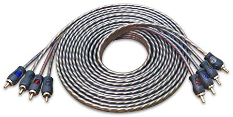 RECOIL RCI412 Car RCA Cable OFC 4-Channel 12ft (3.6m) Twisted Pair | 100% OFC, Nickel-Plated Connectors, Flexible PVC Jacket – Audio Cable for Car