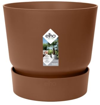 elho Greenville Rund 40cm Blumentopf - Ingwer Braun | ∅ 39 x H 36.8 cm | Integrierter Untersetzer | für den Innen- und Außenbereich | 100% recyceltes Plastik
