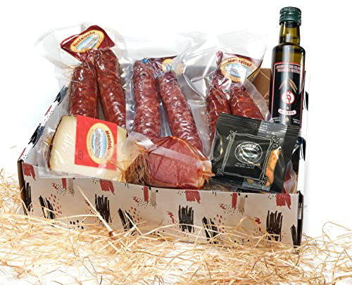 MONTELUEÑO | Cesta Gourmet - Surtido de embutidos naturales con Salchichón, Chorizo, Lomo, Queso, Aceite de Oliva Virgen Extra, Picos. Ideal para picoteo, regalo, cesta navidad (Gourmet)