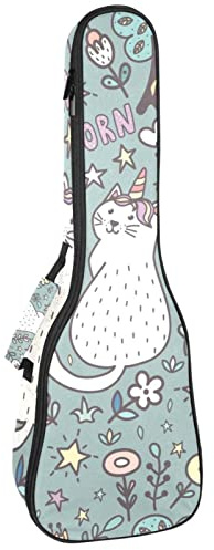 Ukulele väska söt enhörning katt med blommor fågel ukulele fodral för Sopran Tenor konsert 23 tum 10 mm tjock mjuk vadderad justerbara remmar spelväska