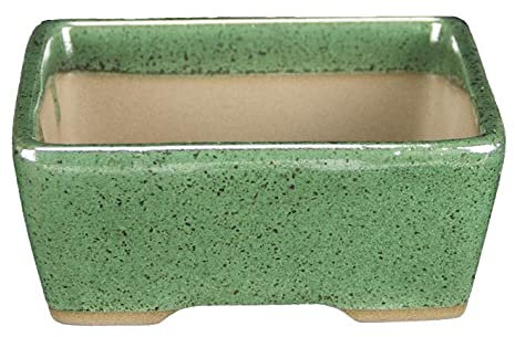 Vaso per bonsai Giapponese Morrisan rettangolare in gres smaltato verde 9x7x3,5 cm - B02-8-4D