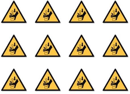 Warnung vor Quetschgefahr der Hand zwischen Werkzeugen einer Presse: W030 - DIN EN ISO 7010 / ASR A1.3 - Aufkleber: 2,5 cm, 12 Stück