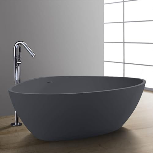 StoneArt Freistehende Badewanne aus Mineralguss Design Gussmarmor Standbadewanne moderne Wanne freistehend inkl. Ablaufgarnitur BS-533 180x140 beton-grau matt
