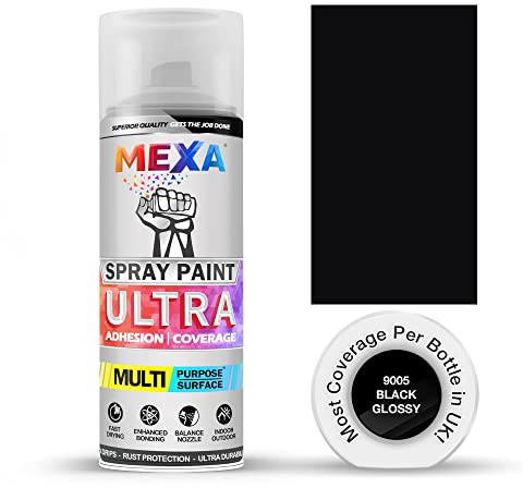 Mexa Spray Paint | Black Glossy | Perfect for Radiator, Plastic, Fabric, Metal, Bike, Marking | 400ml | RAL 9005