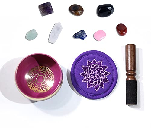 Klangschale,MKNZOME 3,15'' Handgefertigte Tibetische Klangschale mit Chakra Steinen Meditationsklangschale Geschenkset für Tibet Klangtherapie, Heilung, Yoga, Zen, Stress & Angst abbau, Entspannung