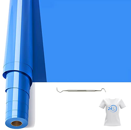 Bocguy Plotterfolie Textil, 30.5CM x 6.1M Heat Transfer Vinyl Flexfolie Rollen mit Plotter Werkzeug, Plotter Vinylfolie für Eisen Heiße Presse, T-Shirts & Mehr Stoffen, DIY Muster (Blauer See)