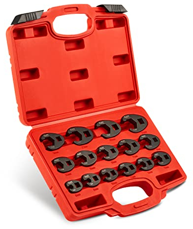 Orion Motor Tech Krähenfußschlüssel-Set für 8 bis 24 mm Schlagmuttern, 15-teiliges Krähenfußschlüssel-Set für 3/8 Zoll und 1/2 Zoll Antriebsratschen-Verlängerungen, große und kleine metrische