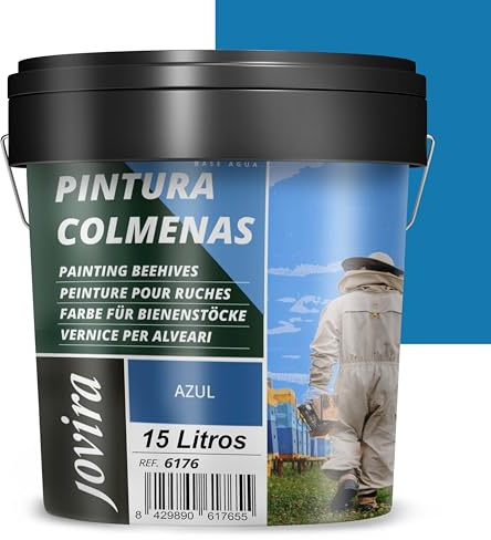 JOVIRA PINTURAS Pintura Colmenas al Agua, acabado Mate. Especial para Apicultura. Protege el interior y exterior de la colmena. (15 Litros, Azul) A-56