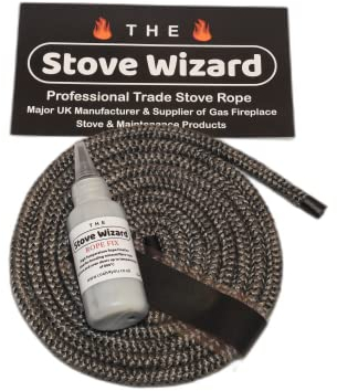 The Stove Wizard Black Stove Rope Kit 10mm x 2.5m Long with Large 50ml Super Seal Adhesive Flues Glass Door Seals Wood Log Burner Replacement Multi Fuel Stove Made In The UK