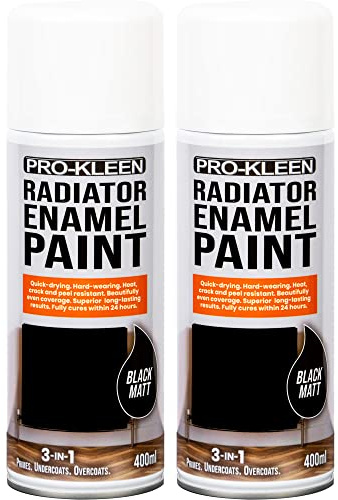 Pro-Kleen Radiator Enamel Spray Paint Black Matt 2 x 400ml - Heat Resistant up to 100ºC - For Radiators, Hot Pipes, Water Tanks & More - Fast Drying & No Primer Needed