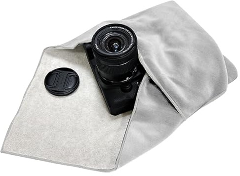 ComfortAce Wrapit.ly™ Einschlagtuch für Kamera – Selbstklebendes, Magisches Schutzwickeltuch für Kamera, Objektiv, Laptop, Elektronik – Weiches, Wiederverwendbares Wickeltuch, 58 x 58 cm, Hellgrau