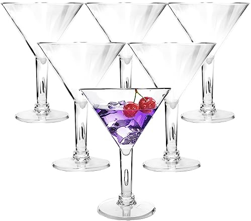 6 st Martini-glas i akryl, 207 ml martiniglas i plast, okrossbara och perfekta för poolen, utomhus, camping och mer användning, återanvändbara cocktailglas, kristallklar