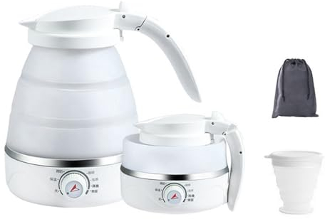 Foldable Electric Kettle Travel Mini Kettle with 2 Collapsible Cup Water Boiler Tea Heater Coffee Maker Portable Camping Kettle for Outdoor Hiking Camping 600ML 220V