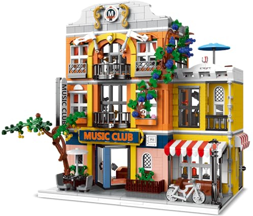 RuiDaXiang Musikclubs Architektur Baukasten,3 Etagen Stadt Musikclubs Modell Bauklötze Spielzeug mit LED Lichtern,für Jugendliche,Erwachsene（1683 Stück）