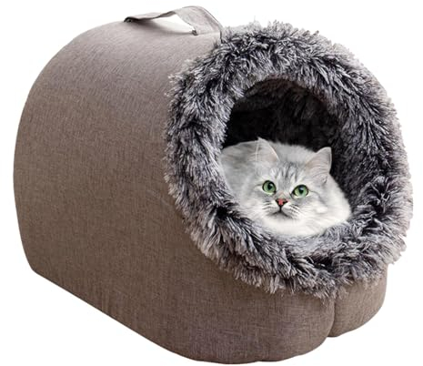 Winter-Katzenhöhle | Warmhaltende tragbare Hundehöhlen aus Plüsch, bequeme Ctas-Betten – Tierbettenhäuser für Camping, Wohnzimmer, Schlafzimmer, Balkon, Garten, Reisen Exbert