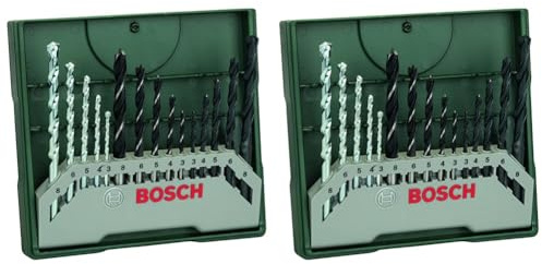 Bosch 15tlg. Mini-X-Line Spiralbohrer Mixed-Set (Holz, Stein und Metall, Zubehör Bohrmaschine) (Packung mit 2)
